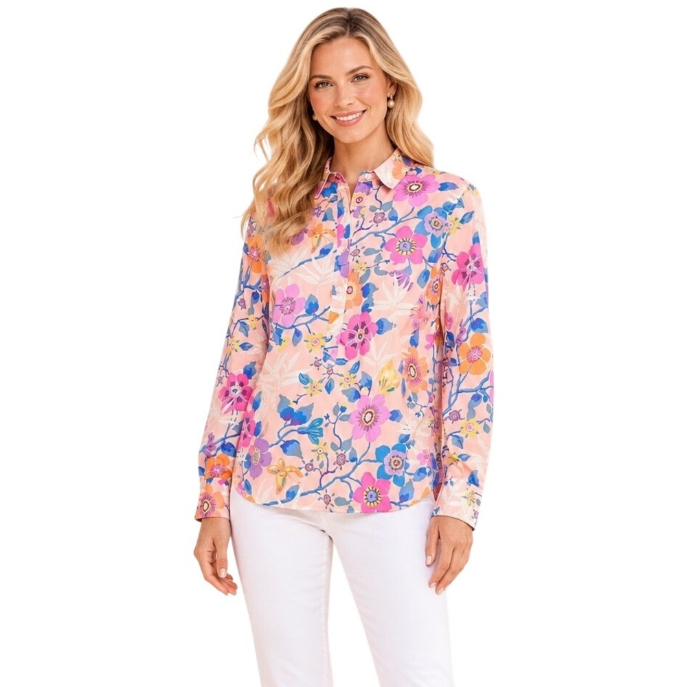 J. Crew Liberty Cotton Floral Classic Popover Shirt Pavilion Pink 6 Resort